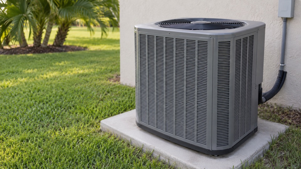 Residential outdoor heat-pump equipment beside a home
