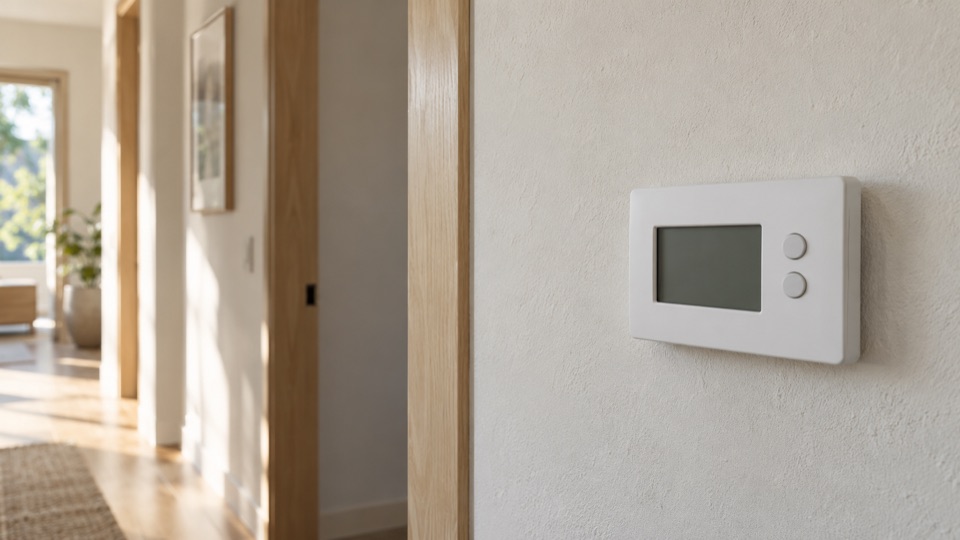 Wall-mounted heating thermostat with an accessible display